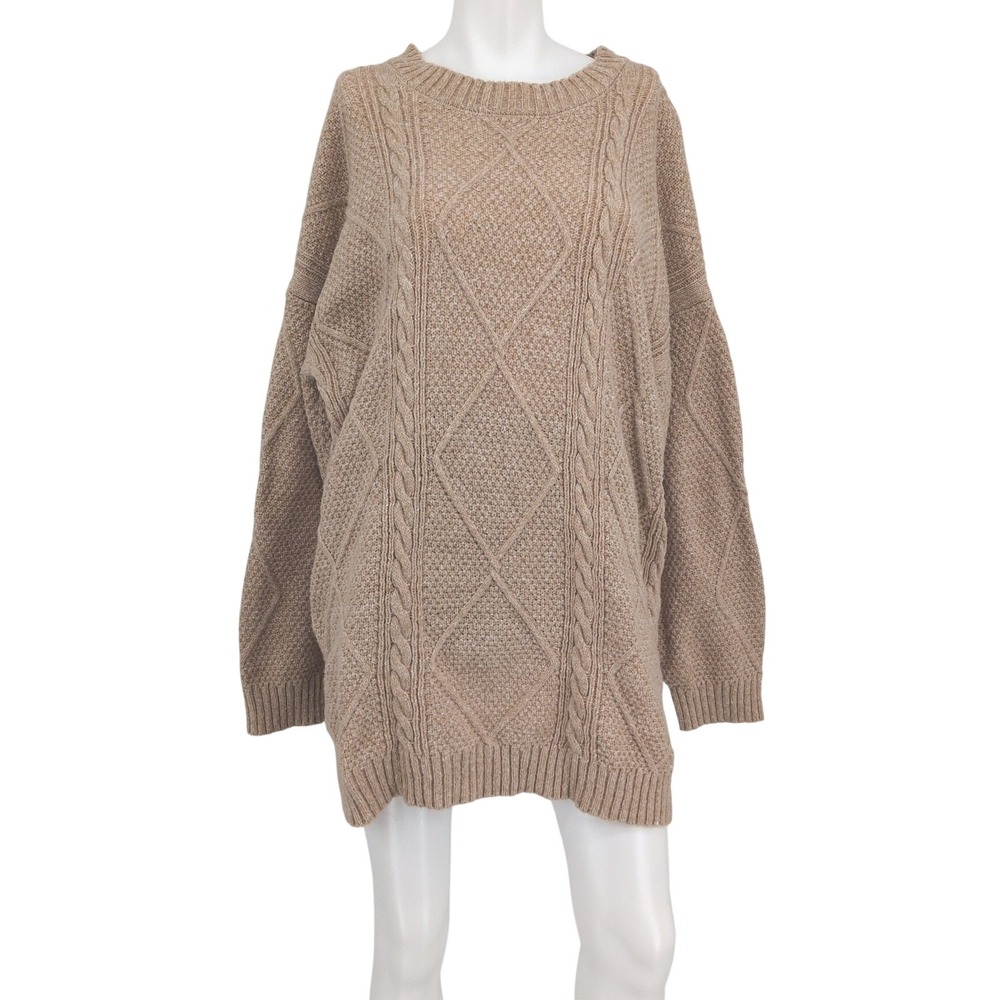 Cable Knit Tunic Sweater Oversized Pullover Fisherman Coastal Academia 90s Large
